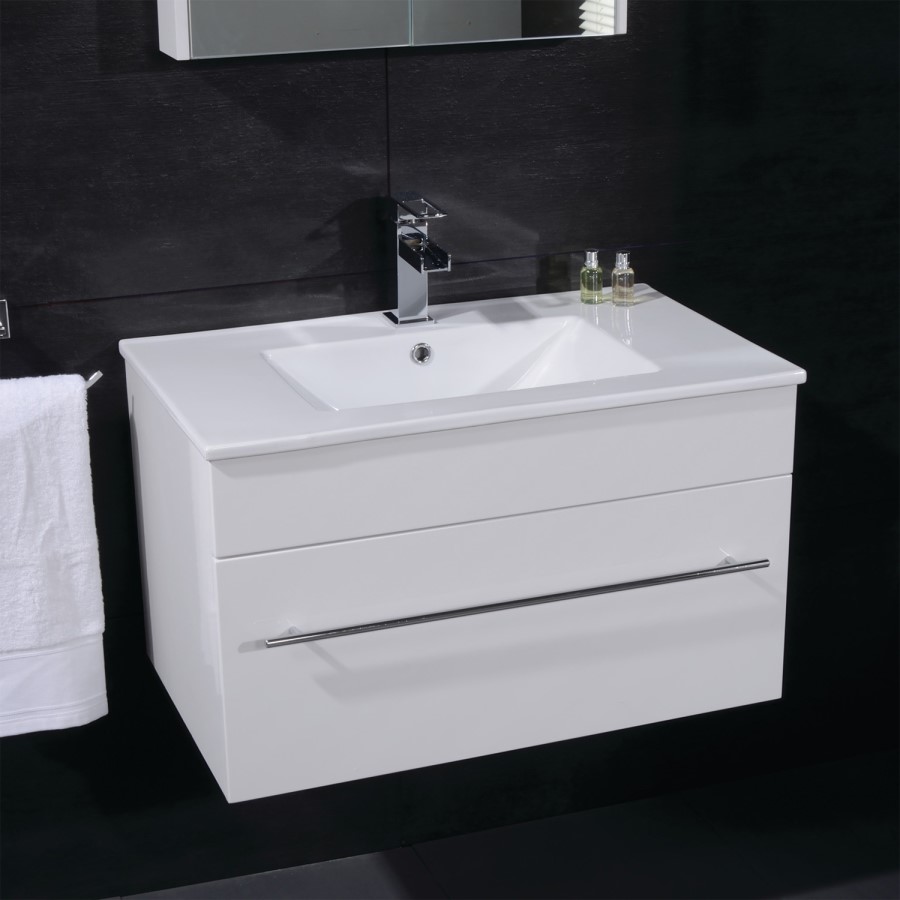700mm Wall Hung Vanity Basin Unit - White Single Drawer - Aspen Range