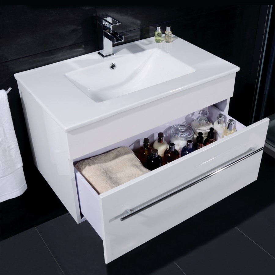 700mm Wall Hung Vanity Basin Unit - White Single Drawer - Aspen Range