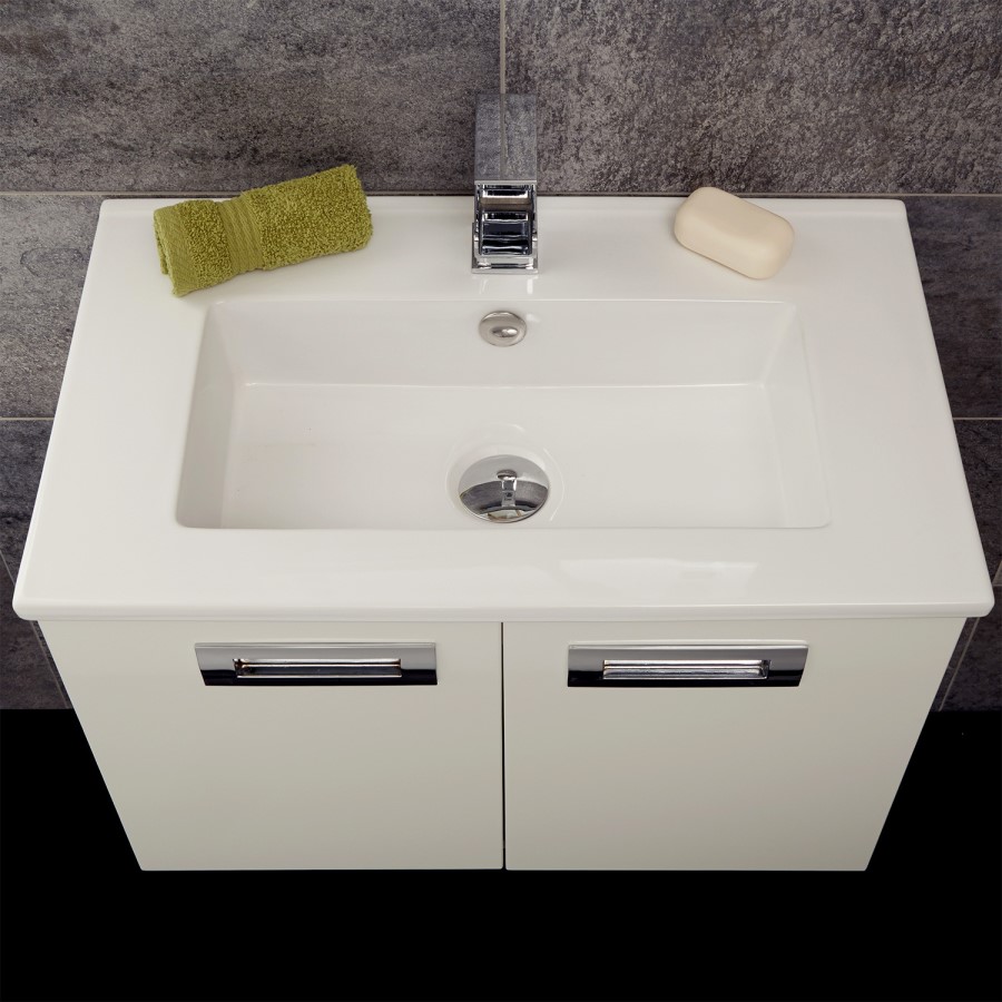 600mm Wall Hung Basin Vanity Unit - White Double Door - Aspen Range