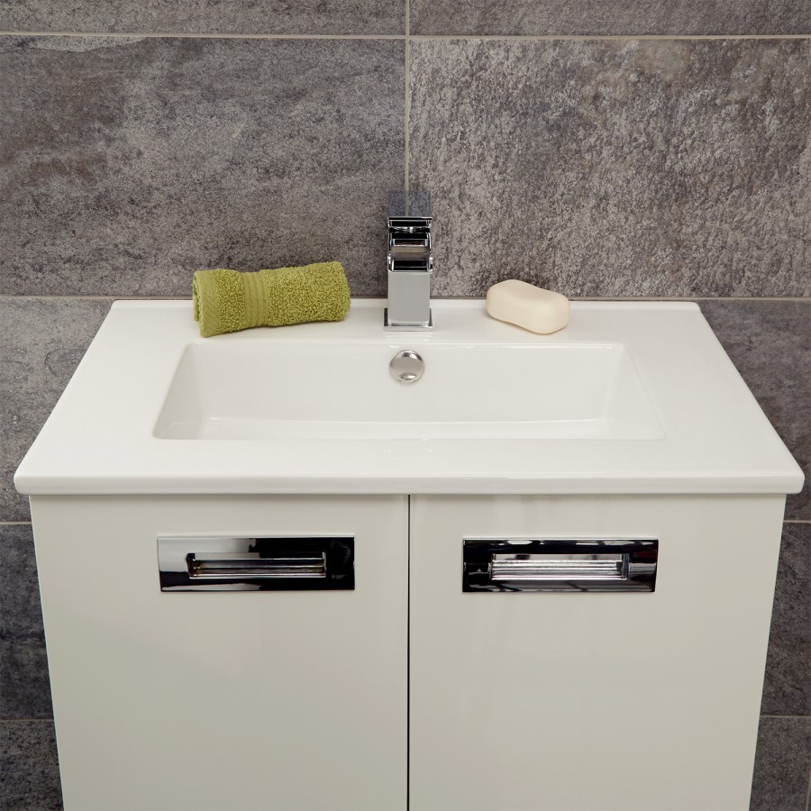 600mm Wall Hung Basin Vanity Unit - White Double Door - Aspen Range