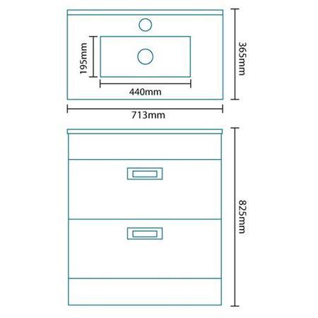Aspen Compact 700 Floor Mounted 2 Drawer Vanity Unit