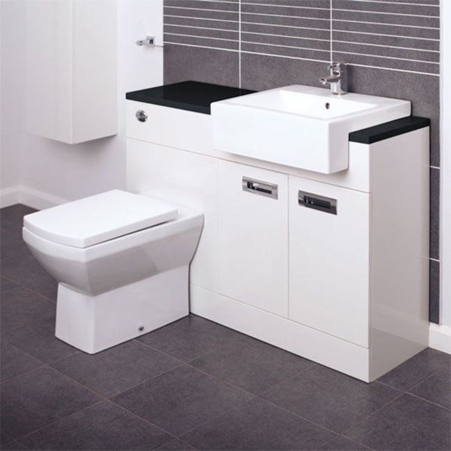 Cuba Toilet and Basin Combination Unit with Black Worktop Tabor back