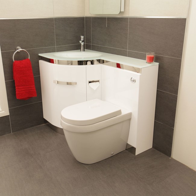 Left Hand Corner Combination Unit with Aurora Toilet & White Basin - Vigo