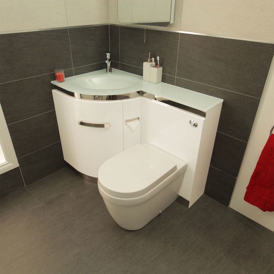 Left Hand Corner Combination Unit with Aurora Toilet & White Basin - Vigo