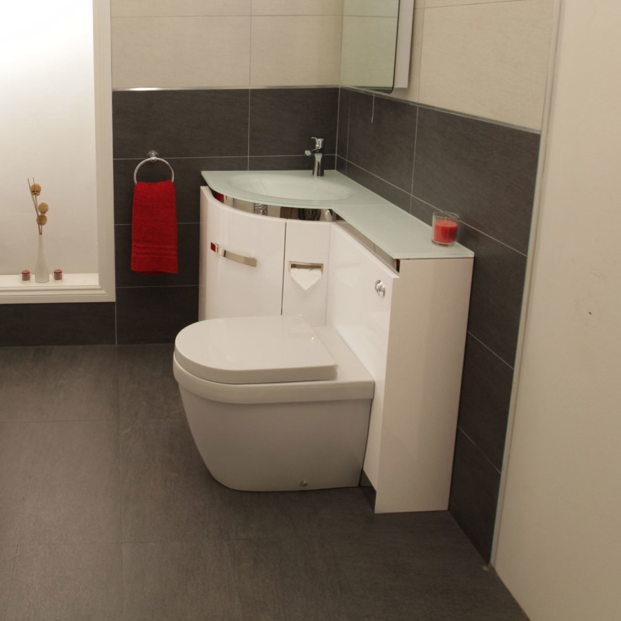 Left Hand Corner Combination Unit with Aurora Toilet & White Basin - Vigo
