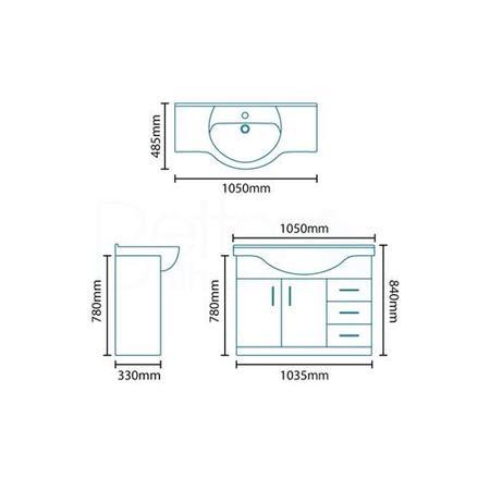 1050mm Vanity Unit with Basin Drawers & Doors White - Windsor