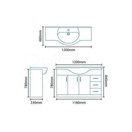 1200mm Vanity Unit with Basin - Doors & Drawers - Windsor