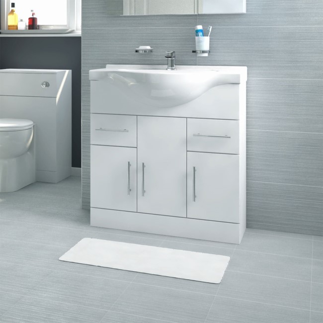 750mm Vanity Unit with Basin - Cupboard & Drawer- White- Windsor
