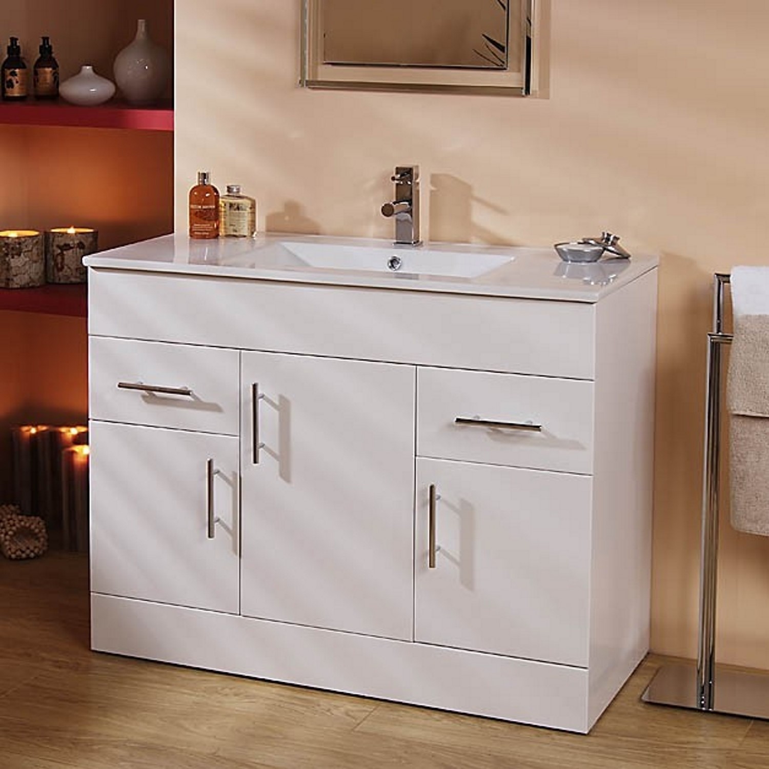 1000mm Floorstanding vanity Basin Unit Drawers Doors White Aspen Range