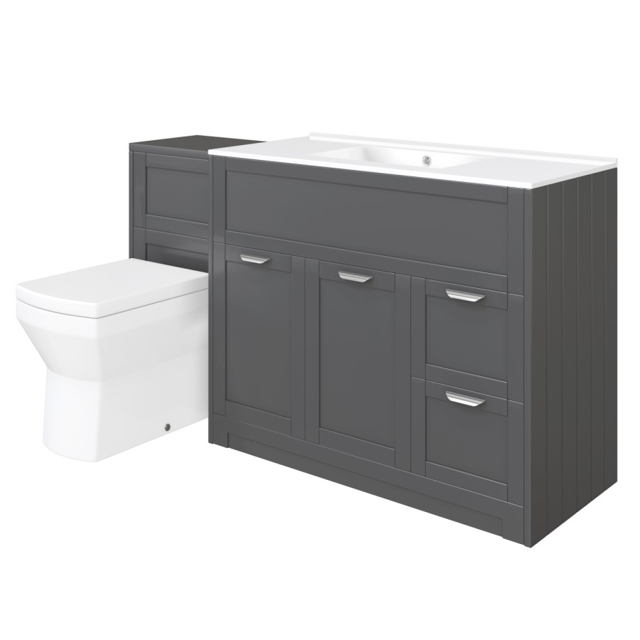 1000mm Floor Standing Combination Unit with Tabor Toilet - Grey Bathroom Storage Unit Traditional Handle - Nottingham Range
