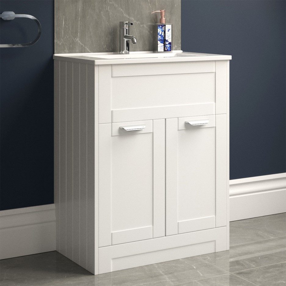 600mm Traditional Floorstanding Vanity Unit with Basin White