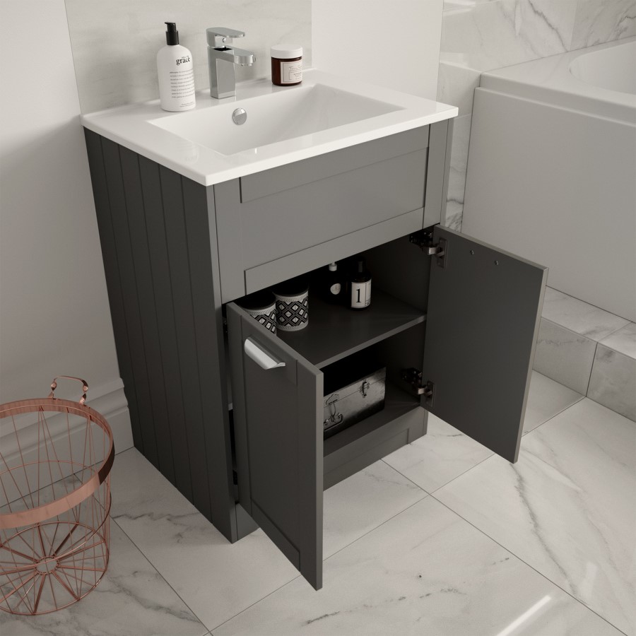 600mm Traditional Floorstanding Vanity Unit with Basin Grey - Nottingham Range
