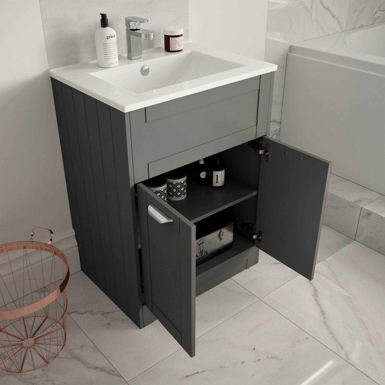 600mm Traditional Floorstanding Vanity Unit With Basin Grey Nottingham Range Better Bathrooms 600mm Traditional Floorstanding Vanity Unit With Basin Grey Nottingham Range Better Bathrooms