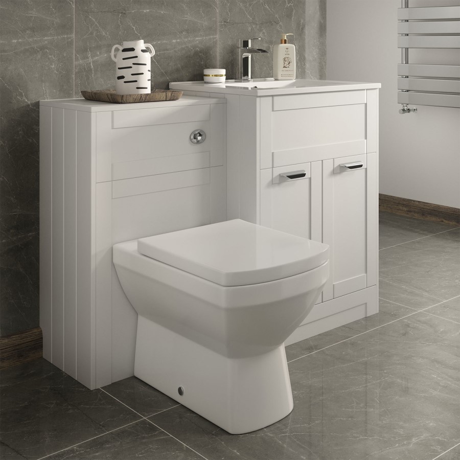 Floor Standing Combination Unit with Tabor Toilet - White Double Door Modern Handle - Nottingham Range
