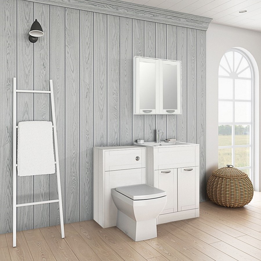 Floor Standing Combination Unit with Tabor Toilet - White Double Door Modern Handle - Nottingham Range