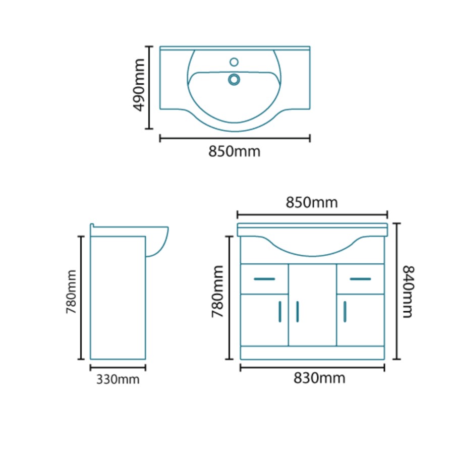 850mm Floorstanding Vanity Basin Unit - White - Windsor Range