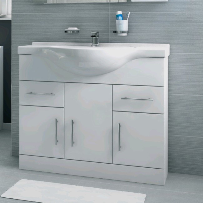 850mm Vanity Unit with Basin Drawer & Cupboard White - Windsor