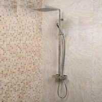 Deluxe Square Ultra Thin 300 Riser Slide Shower Rail Kit with Valve 