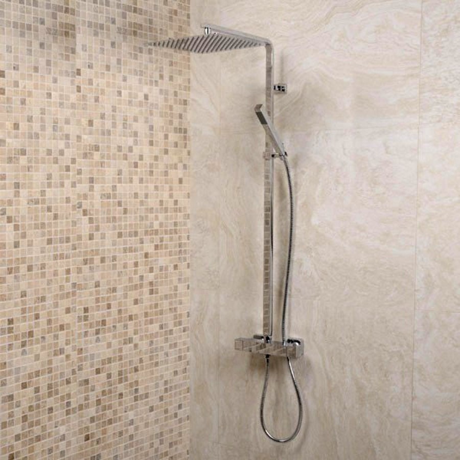 Deluxe Square Ultra Thin 300 Riser Slide Shower Rail Kit with Valve 