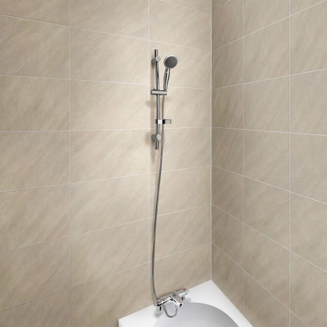 Laos Wall Mounted Thermostatic Bath Shower Mixer with Primo Slide Shower Rail Kit