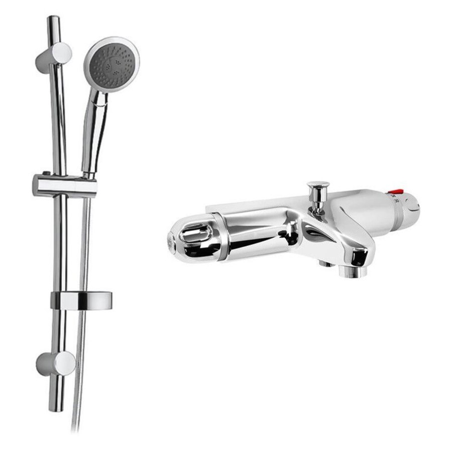 Laos Wall Mounted Thermostatic Bath Shower Mixer with Primo Slide Shower Rail Kit
