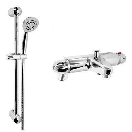Laos Deck Thermostatic Bath Shower Mixer with Primo Slide Shower Rail Kit