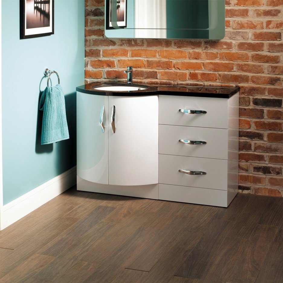 Bow Front Vanity Unit with Basin - Double Door & Drawers Black Worktop ...