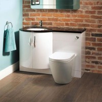 Bow Front Combination Unit with Venus Back to Wall Pan - Left Hand White with Black Worktop - Kirkwood