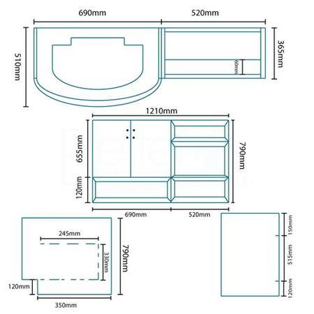 Bow Front Combination Unit with Venus Back to Wall Pan - Left Hand White with Black Worktop - Kirkwood