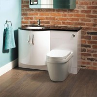Bow Front Left Hand Toilet & Basin Combination Unit- 2 Door - Black & White - Kirkwood Range
