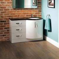 Bow Front Vanity Unit with Basin - Door & Drawers with Black Worktop - Kirkwood Range