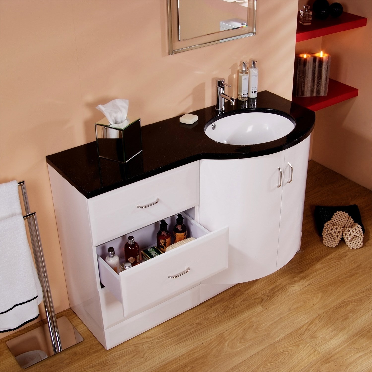 Bow Front Vanity Unit With Basin Door Drawers With Black Bow Front Vanity Unit With Basin Door Drawers With Black