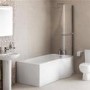 Modern Right Hand 1675 x 850 P-Shaped Shower Bath including Front Panel and 6mm Glass Curved Screen with Towel Rail