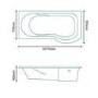 Modern Right Hand 1675 x 850 P-Shaped Shower Bath including Front Panel and 6mm Glass Curved Screen with Towel Rail