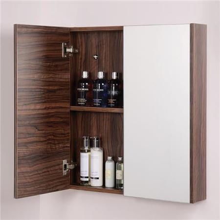 600mm Wall Hung Mirrored Cabinet - Double Door Walnut Storage - Aspen Range
