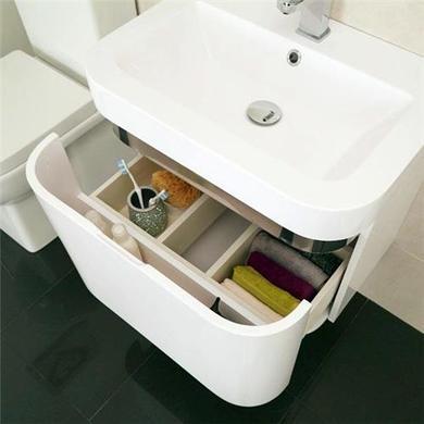 600mm Wall Hung Vanity Basin Unit - White Single Drawer - Murcia Range