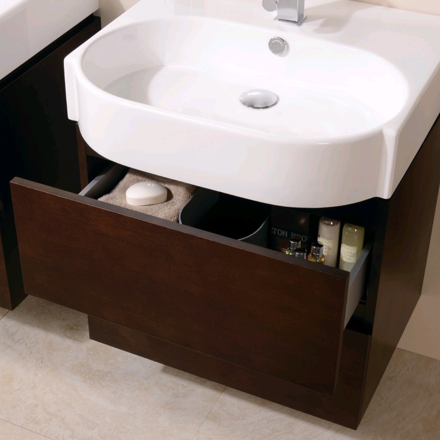 600mm Wall Hung Vanity Unit - Walnut Double Drawer Unit - Madrid Range