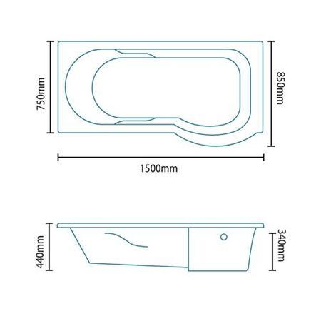 1500 x 850 Right Hand Air Spa Shower Bath