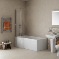 Left Hand P Shaped Bath with Curved Bath Screen - L1675 x W850mm