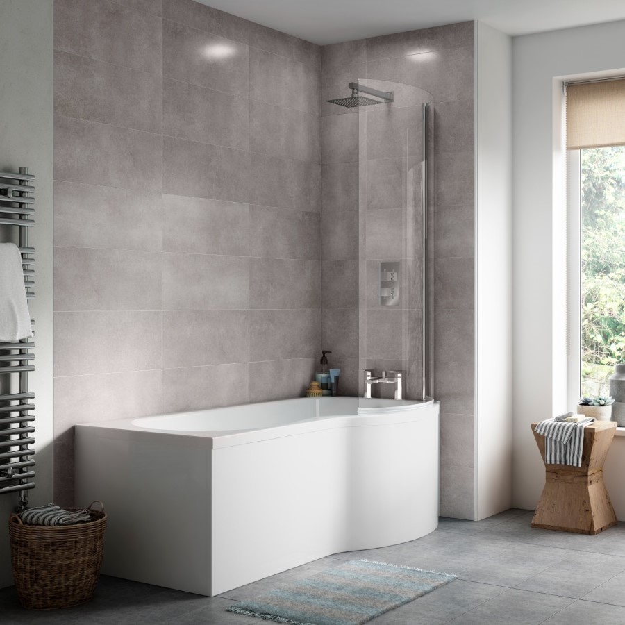 Left Hand P Shaped Bath with Curved Bath Screen - L1675 x W850mm