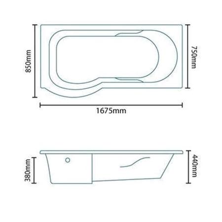 Left Hand P Shaped Bath with Curved Bath Screen - L1675 x W850mm