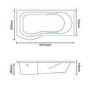 Left Hand P Shaped Bath with Curved Bath Screen - L1675 x W850mm