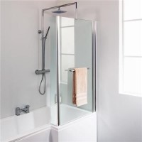 L-Shaped Fixed Bath Shower Screen H1435 x W796mm with Towel Rail