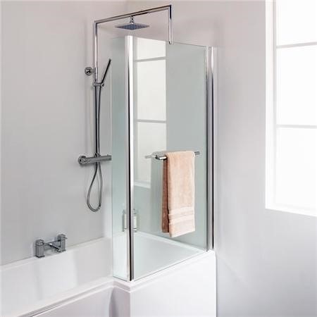 L-Shaped Fixed Bath Shower Screen H1435 x W796mm with Towel Rail - Better Bathrooms