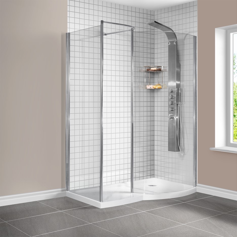 Walk In Curbed Shower 1400 x 900mm Curved Right Hand Walk-In Shower Enclosure with Shower ...