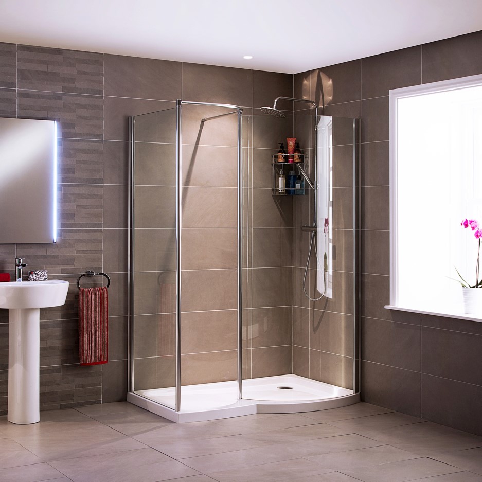 1400 x 900mm Curved Right Hand WalkIn Shower Enclosure with Shower