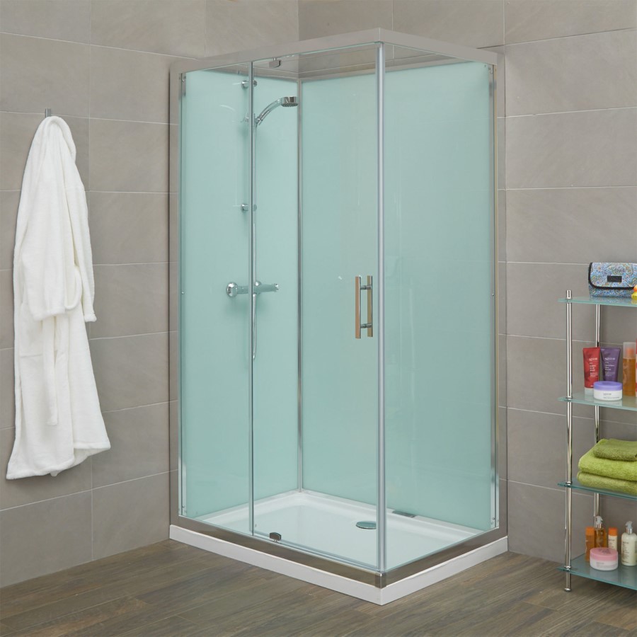 Quatro Rectangular Shower Cabin with Aqua White Back Panels - 1200 x 800mm