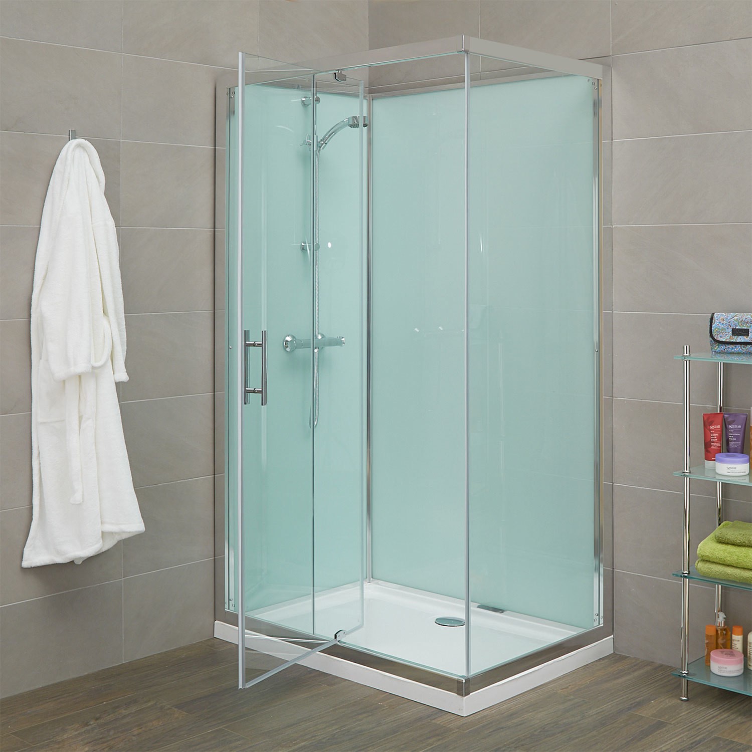 Quatro Rectangular Shower Cabin With Aqua White Back Panels 1200