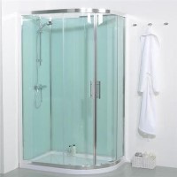 Offset Left Handed Shower Cabin with Aqua White Back Panels - 1200 x 900mm