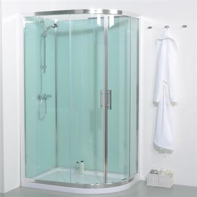 Offset Left Handed Shower Cabin with Aqua White Back Panels - 1200 x 900mm